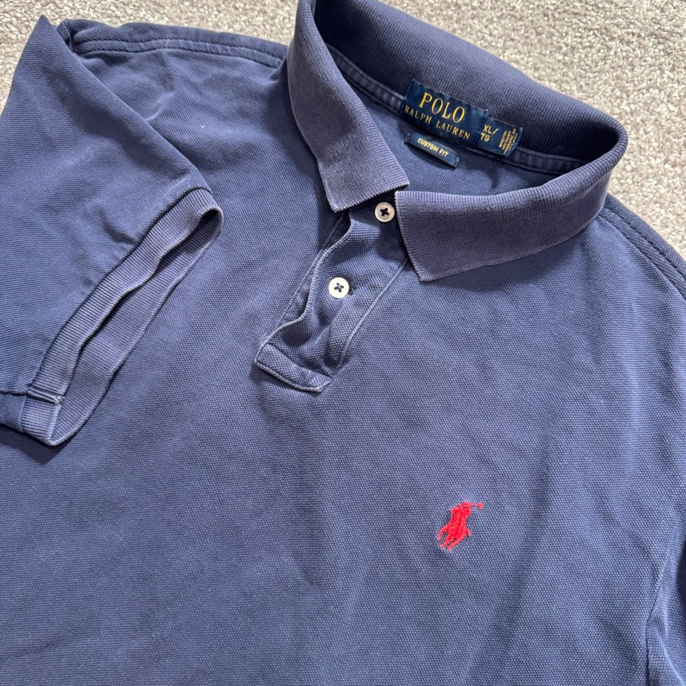 Ralph Lauren Polo Shirt Mens XL Blue Cotton Custom Fit Preppy Pony Logo Rugby